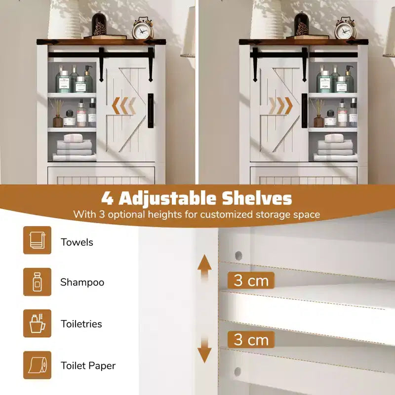 Mobiletto da Bagno a Terra Stile Fattoria Costway con Anta Scorrevole, Ripiani Regolabili e 2 Cassetti
