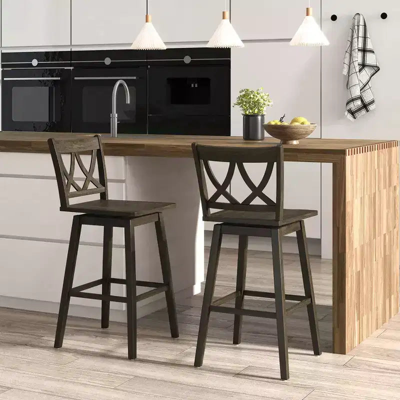 Costway Set di 4 Sgabelli da Bar da 29 Pollici con Struttura in Legno di Caucciù, Sedile Girevole e Schienale Ergonomico