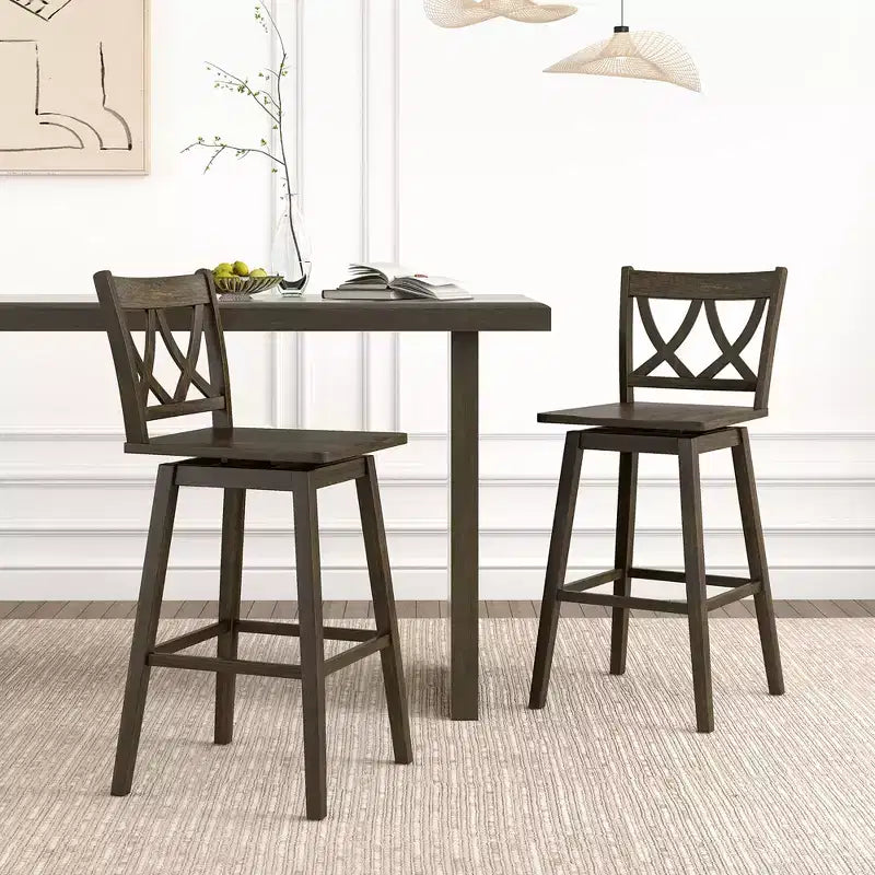 Costway Set di 4 Sgabelli da Bar da 29 Pollici con Struttura in Legno di Caucciù, Sedile Girevole e Schienale Ergonomico