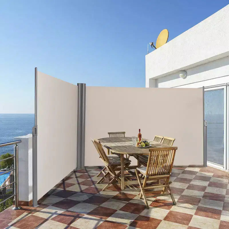 Costway 237 x 71 H Paravento Laterale Avvolgibile Doppio Pieghevole da Patio Divisorio Beige