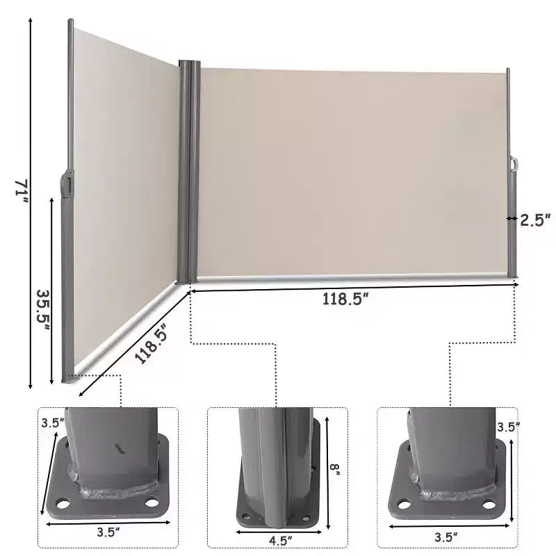 Costway 237 x 71 H Paravento Laterale Avvolgibile Doppio Pieghevole da Patio Divisorio Beige