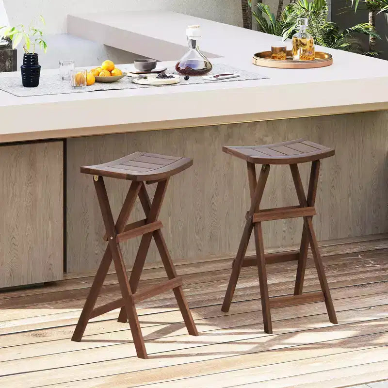Costway Set di 2 Sgabelli da Bar Pieghevoli Alti 76 cm con Sedile a Sella e Poggiapiedi