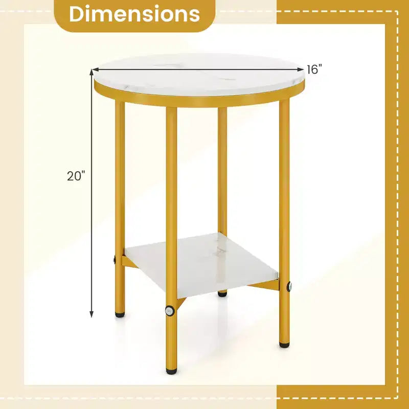 Costway Set di 2 Tavolini Rotondi a 2 Piani da 40 cm, con Ripiano Portaoggetti, Effetto Marmo
