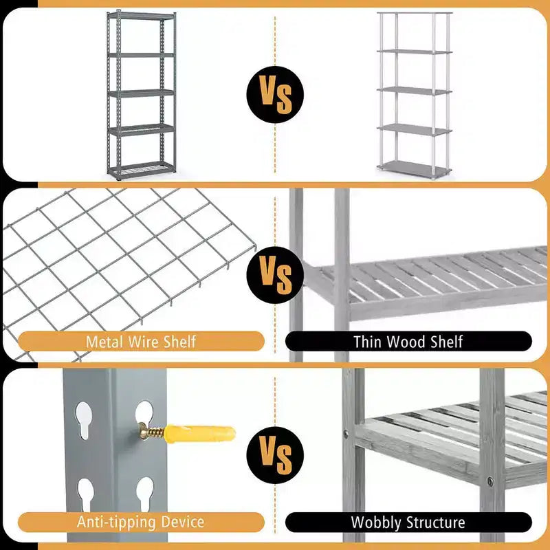 Costway Scaffale Metallico a 5 Ripiani (2 Pezzi) Carico Pesante con Piedini Antiscivolo