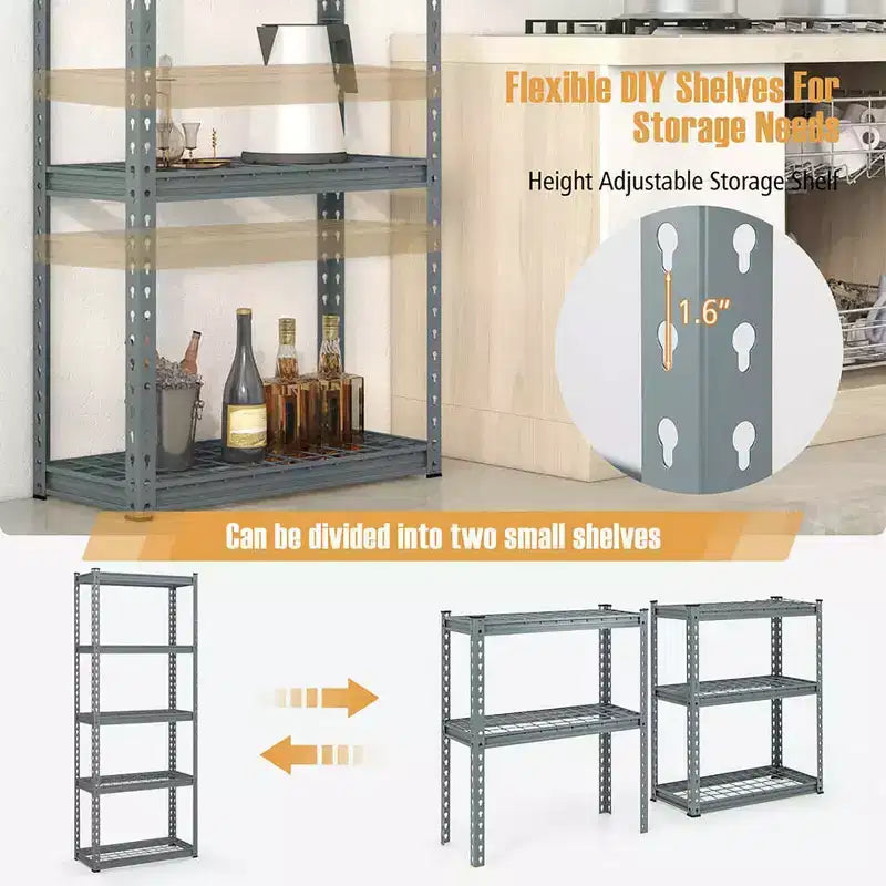 Costway Scaffale Metallico a 5 Ripiani (2 Pezzi) Carico Pesante con Piedini Antiscivolo