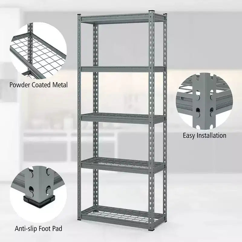 Costway Scaffale Metallico a 5 Ripiani (2 Pezzi) Carico Pesante con Piedini Antiscivolo
