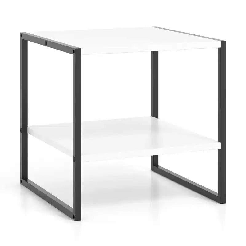 Tavolino da salotto Costway 20 a 2 ripiani con ripiano portaoggetti e design reversibile