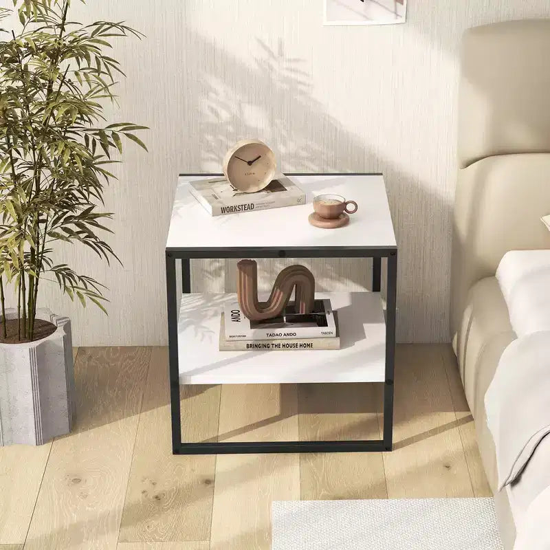 Tavolino da salotto Costway 20 a 2 ripiani con ripiano portaoggetti e design reversibile