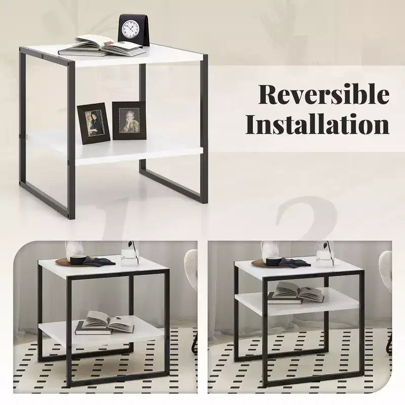 Tavolino da salotto Costway 20 a 2 ripiani con ripiano portaoggetti e design reversibile