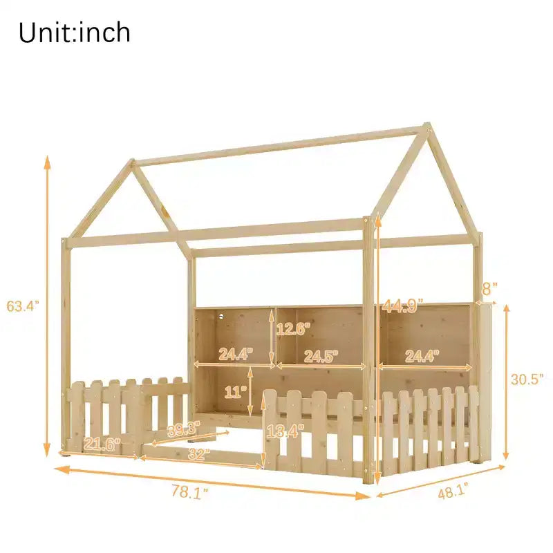 TUYOHW Letto a pavimento singolo per bambini con luce LED, moderno letto Montessori in metallo con libreria portaoggetti e spondine per cameretta