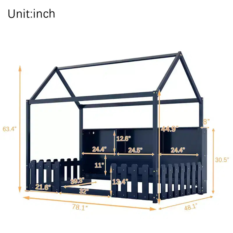 TUYOHW Letto a pavimento singolo per bambini con luce LED, moderno letto Montessori in metallo con libreria portaoggetti e spondine per cameretta