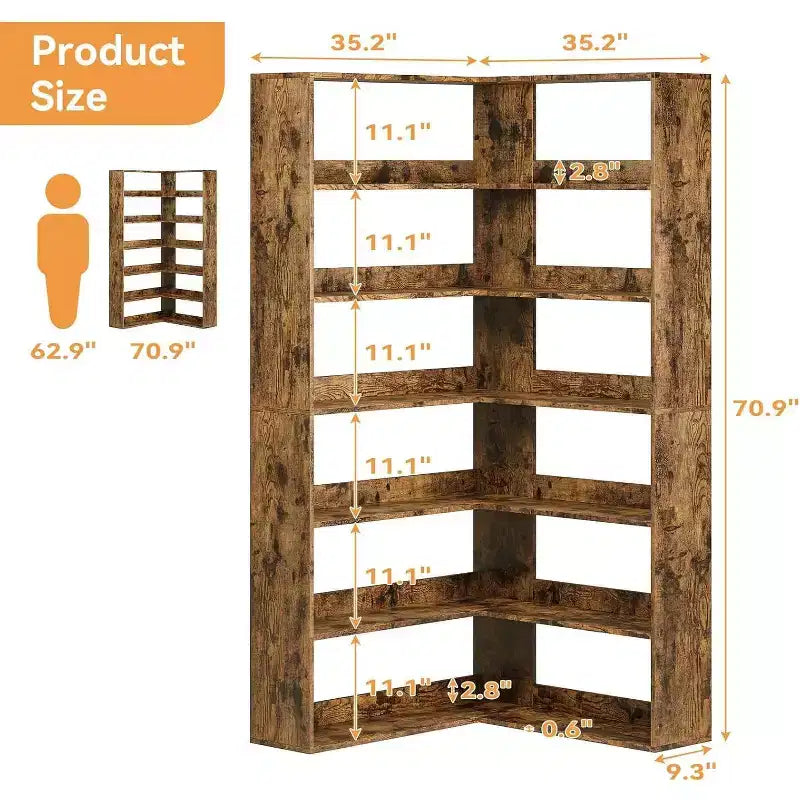 Garvee Scaffale ad angolo a 6 ripiani, Libreria a L con deflettori, Scaffale in legno per carichi pesanti per ufficio a casa