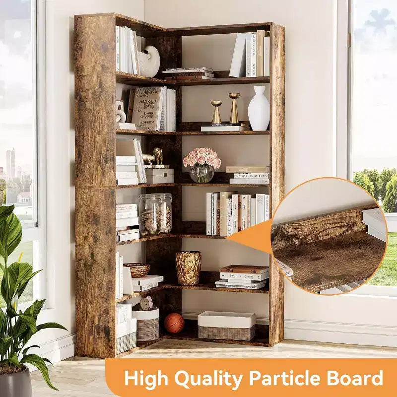 Garvee Scaffale ad angolo a 6 ripiani, Libreria a L con deflettori, Scaffale in legno per carichi pesanti per ufficio a casa
