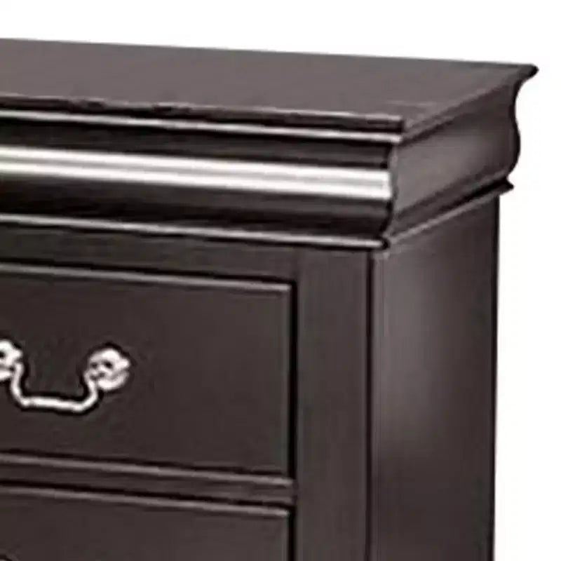 Comodino Royal Hampton, 2 cassetti, legno massello nero, maniglie a goccia in metallo nichelato