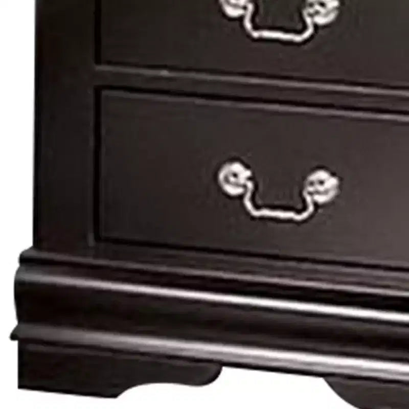 Comodino Royal Hampton, 2 cassetti, legno massello nero, maniglie a goccia in metallo nichelato