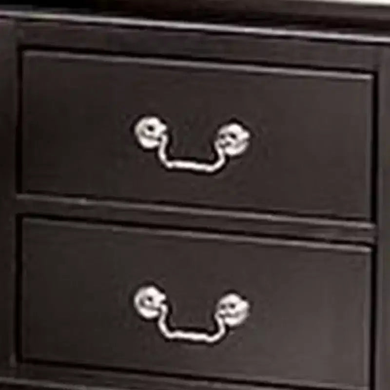 Comodino Royal Hampton, 2 cassetti, legno massello nero, maniglie a goccia in metallo nichelato