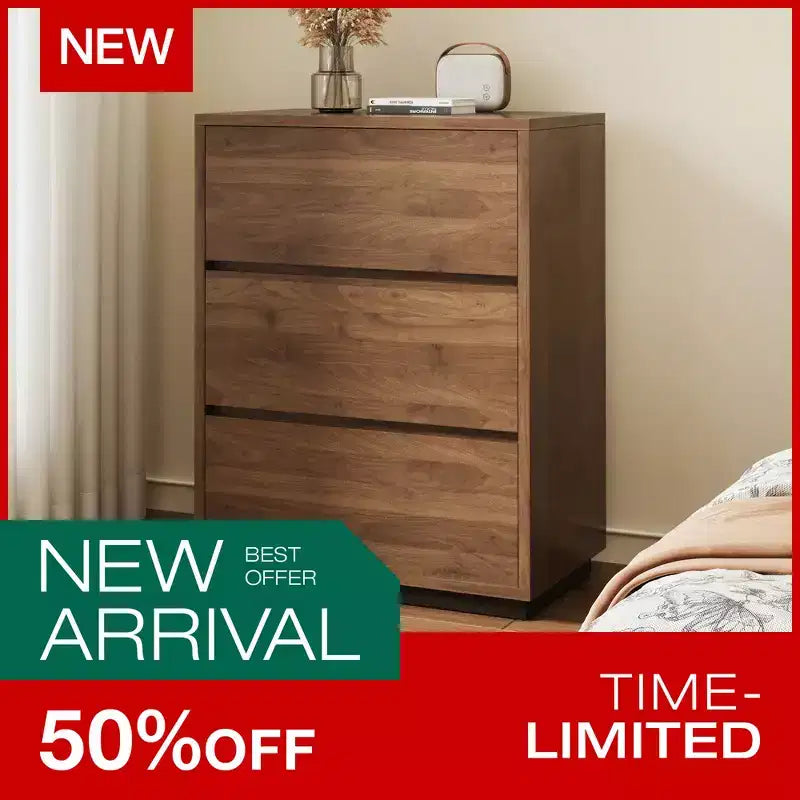 Comò a 3 cassetti Luck Live Modern, Armadio portaoggetti in legno con ampio spazio, Cassettiera da camera minimalista colore noce