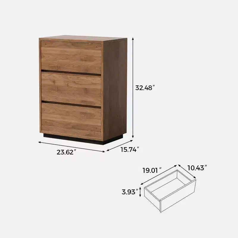 Comò a 3 cassetti Luck Live Modern, Armadio portaoggetti in legno con ampio spazio, Cassettiera da camera minimalista colore noce