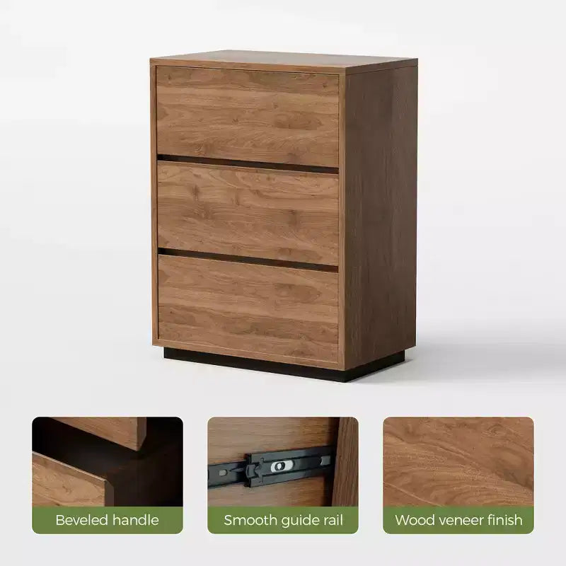 Comò a 3 cassetti Luck Live Modern, Armadio portaoggetti in legno con ampio spazio, Cassettiera da camera minimalista colore noce
