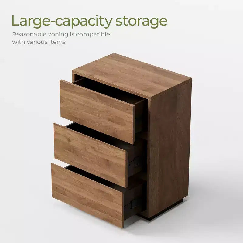 Comò a 3 cassetti Luck Live Modern, Armadio portaoggetti in legno con ampio spazio, Cassettiera da camera minimalista colore noce