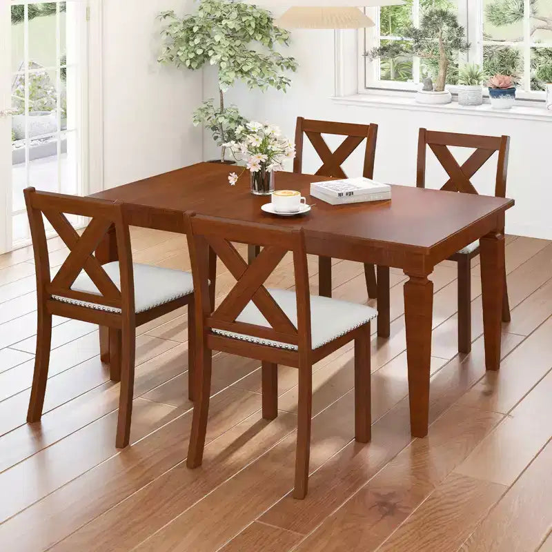 Set 4 Sedie da Pranzo in Legno con Gambe in Legno di Acacia Sedile Imbottito e Schienale Curvo Costway