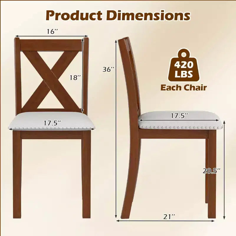 Set 4 Sedie da Pranzo in Legno con Gambe in Legno di Acacia Sedile Imbottito e Schienale Curvo Costway