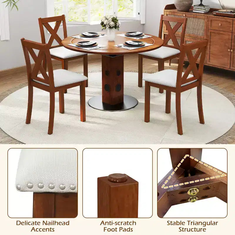 Set 4 Sedie da Pranzo in Legno con Gambe in Legno di Acacia Sedile Imbottito e Schienale Curvo Costway