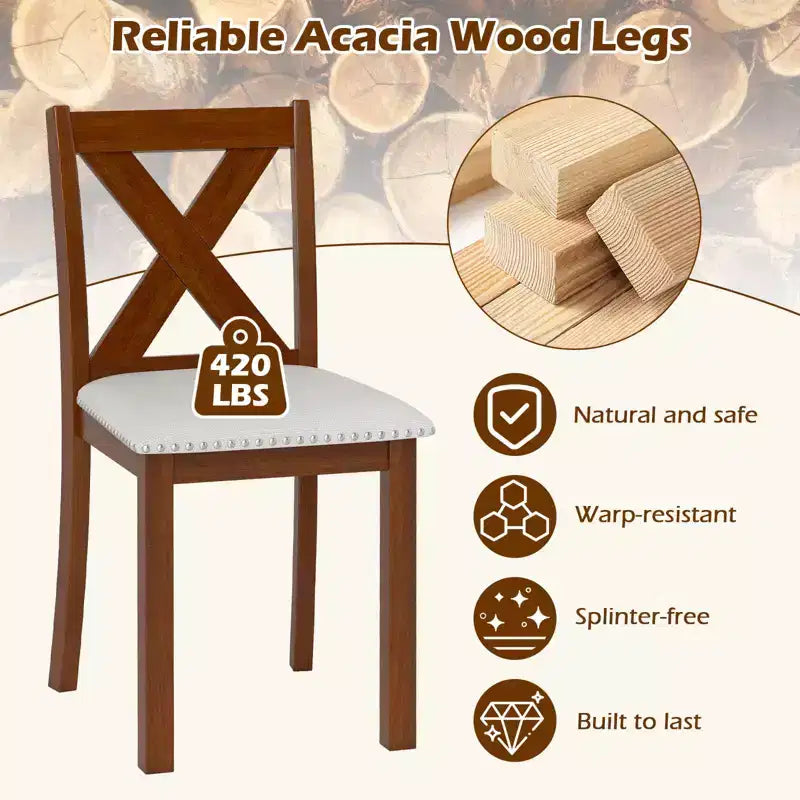 Set 4 Sedie da Pranzo in Legno con Gambe in Legno di Acacia Sedile Imbottito e Schienale Curvo Costway