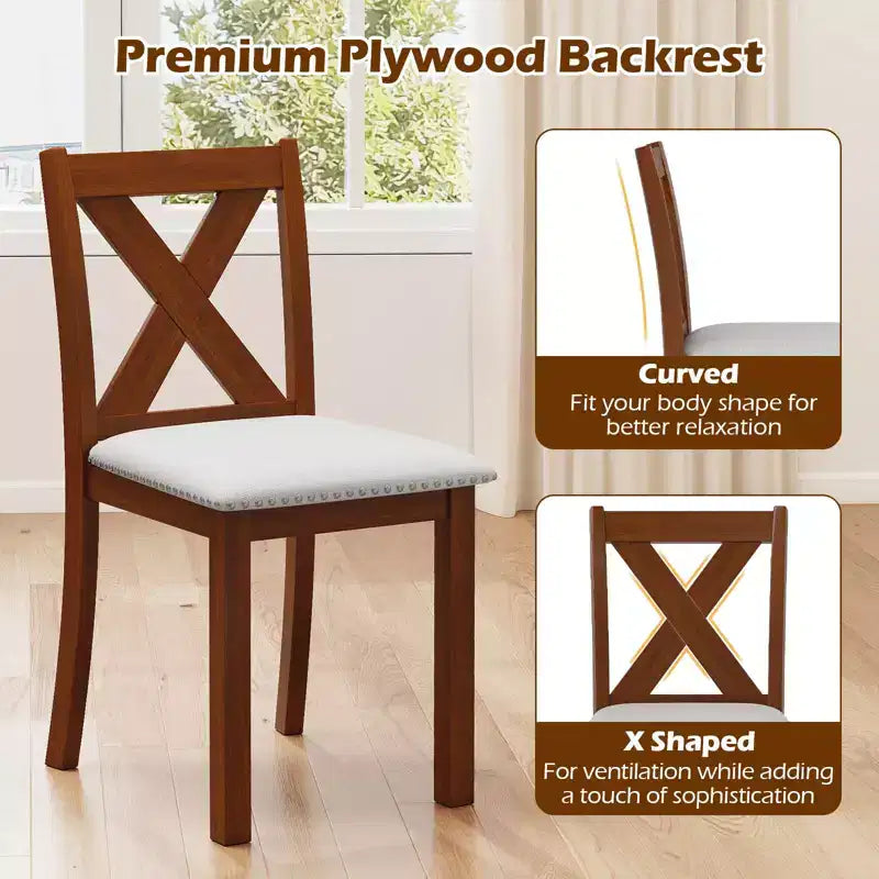 Set 4 Sedie da Pranzo in Legno con Gambe in Legno di Acacia Sedile Imbottito e Schienale Curvo Costway