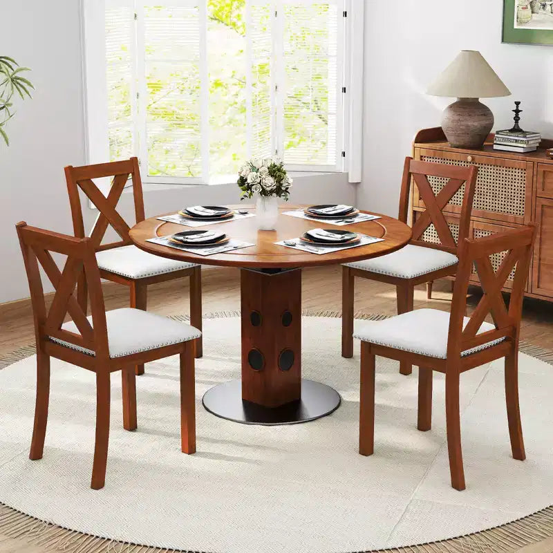Set 4 Sedie da Pranzo in Legno con Gambe in Legno di Acacia Sedile Imbottito e Schienale Curvo Costway