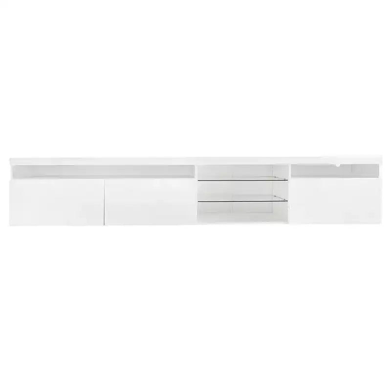 Mobile TV moderno con luci a LED per TV da 105 pollici, Tavolo Mobile Porta TV con Ripiani in Vetro per Soggiorno