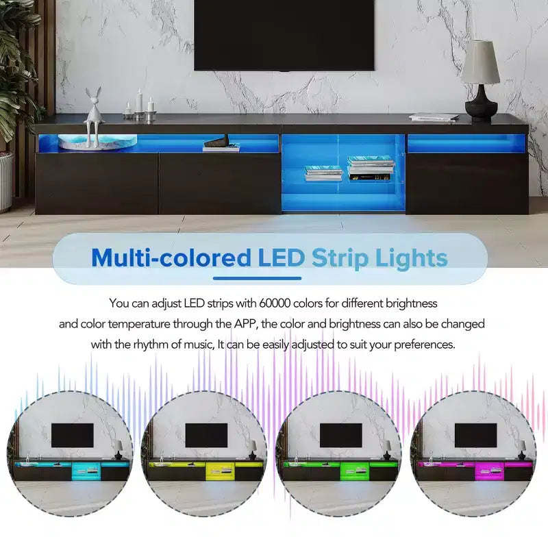 Mobile TV moderno con luci a LED per TV da 105 pollici, Tavolo Mobile Porta TV con Ripiani in Vetro per Soggiorno