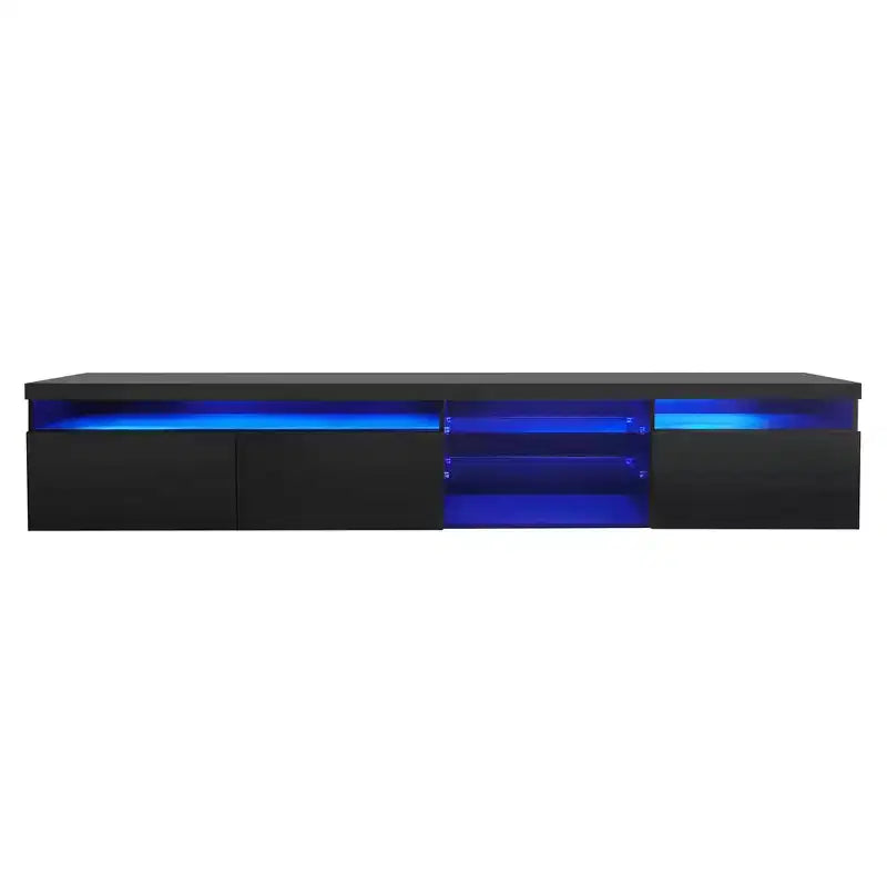 Mobile TV moderno con luci a LED per TV da 105 pollici, Tavolo Mobile Porta TV con Ripiani in Vetro per Soggiorno