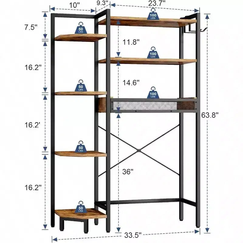 K1 Portaoggetti da Bagno Salvaspazio con Cesto e Gancio per Carta, Scaffale Sopra WC Indipendente con Piedini Regolabili, Marrone Rustico