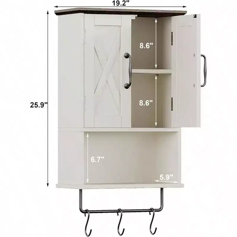 Pensile da bagno rustico con ripiano regolabile, portasciugamani, 3 ganci, mobiletto portaoggetti sopra il WC, 49 cm L, bianco antico marrone