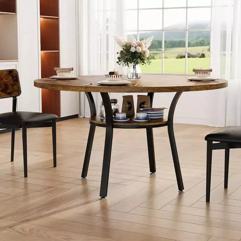 Tavolo da pranzo rotondo GustoWave 47 per 4 persone, tavolo da cucina e sala da pranzo con ripiano portaoggetti