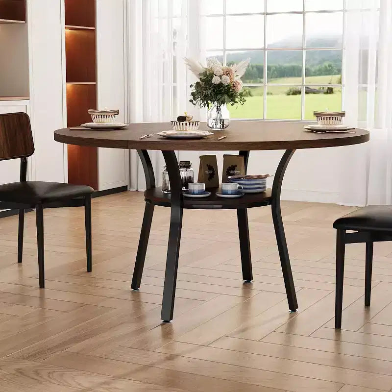 Tavolo da pranzo rotondo GustoWave 47 per 4 persone, tavolo da cucina e sala da pranzo con ripiano portaoggetti