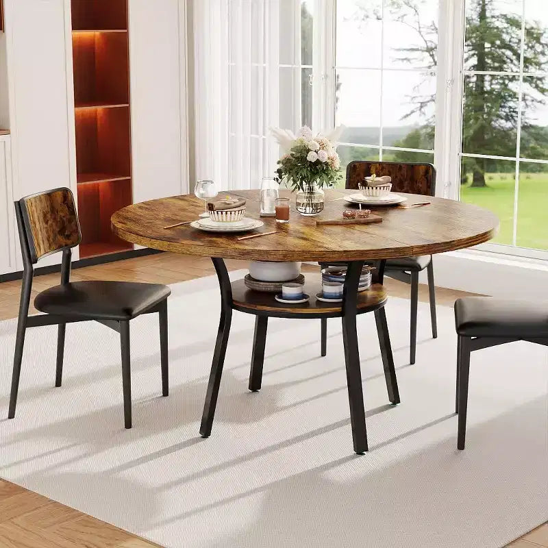 Tavolo da pranzo rotondo GustoWave 47 per 4 persone, tavolo da cucina e sala da pranzo con ripiano portaoggetti