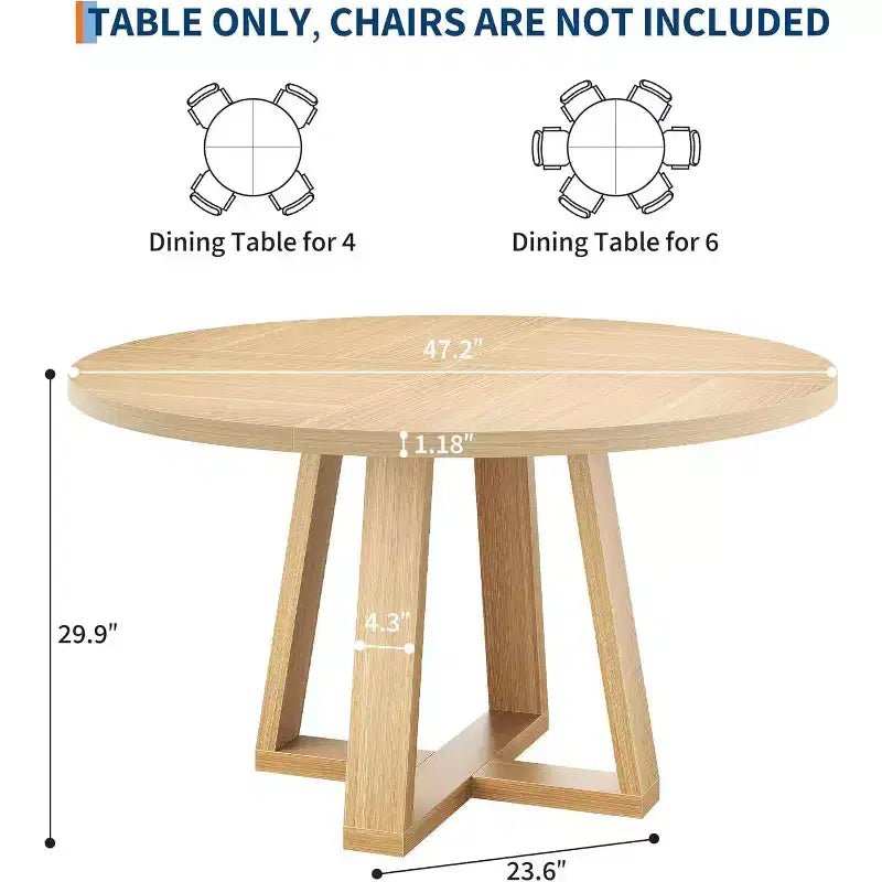 Tavolo da pranzo rotondo COZONY da 47 pollici per 4-6 persone, tavolo da cucina moderno con robusta base a forma di croce e piedini regolabili, tavolo nero per sala da pranzo