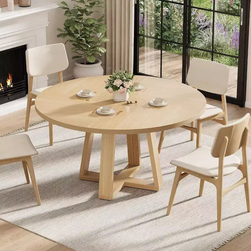 Tavolo da pranzo rotondo COZONY da 47 pollici per 4-6 persone, tavolo da cucina moderno con robusta base a forma di croce e piedini regolabili, tavolo nero per sala da pranzo