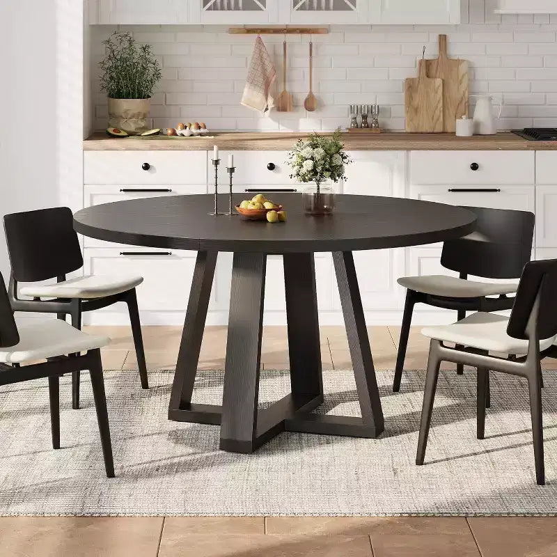 Tavolo da pranzo rotondo COZONY da 47 pollici per 4-6 persone, tavolo da cucina moderno con robusta base a forma di croce e piedini regolabili, tavolo nero per sala da pranzo