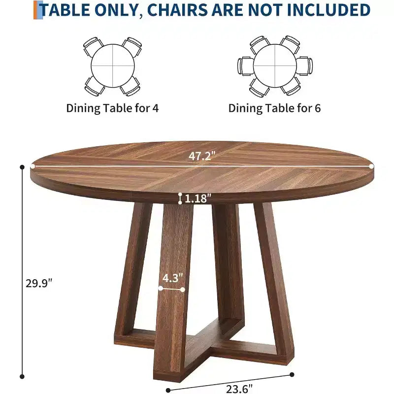 Tavolo da pranzo rotondo COZONY da 47 pollici per 4-6 persone, tavolo da cucina moderno con robusta base a forma di croce e piedini regolabili, tavolo nero per sala da pranzo