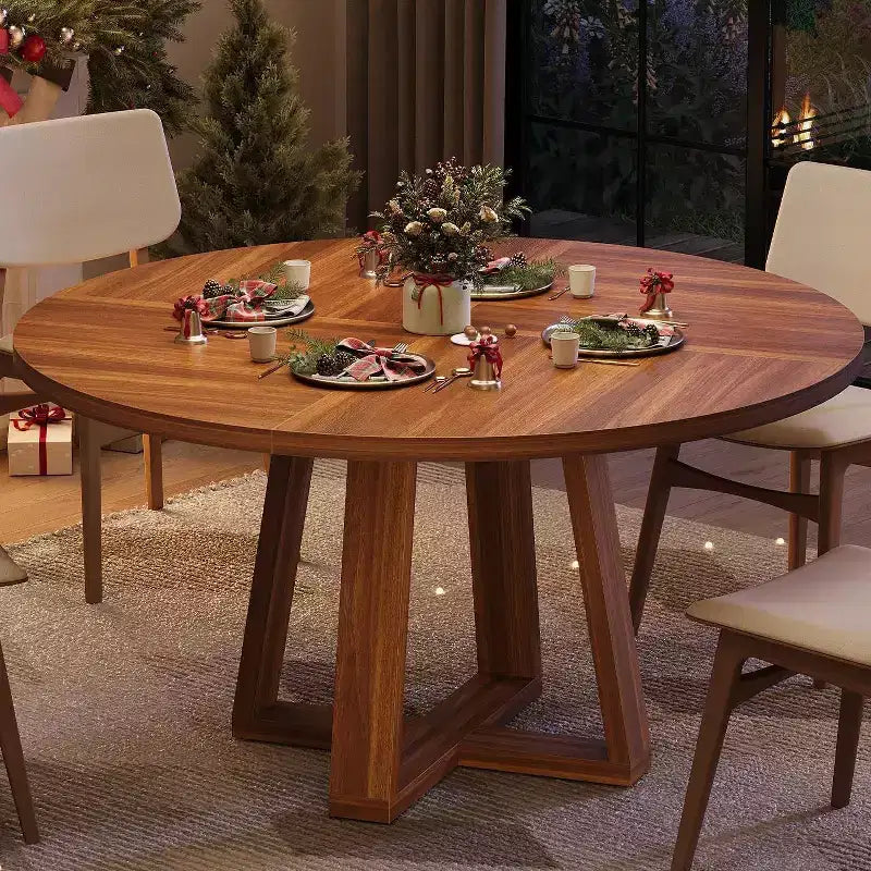 Tavolo da pranzo rotondo COZONY da 47 pollici per 4-6 persone, tavolo da cucina moderno con robusta base a forma di croce e piedini regolabili, tavolo nero per sala da pranzo