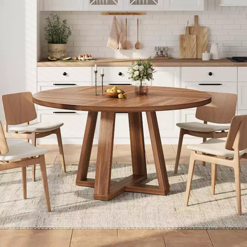 Tavolo da pranzo rotondo COZONY da 47 pollici per 4-6 persone, tavolo da cucina moderno con robusta base a forma di croce e piedini regolabili, tavolo nero per sala da pranzo