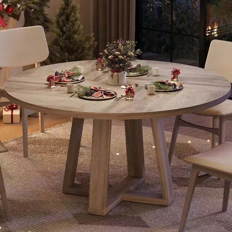 Tavolo da pranzo rotondo COZONY da 47 pollici per 4-6 persone, tavolo da cucina moderno con robusta base a forma di croce e piedini regolabili, tavolo nero per sala da pranzo