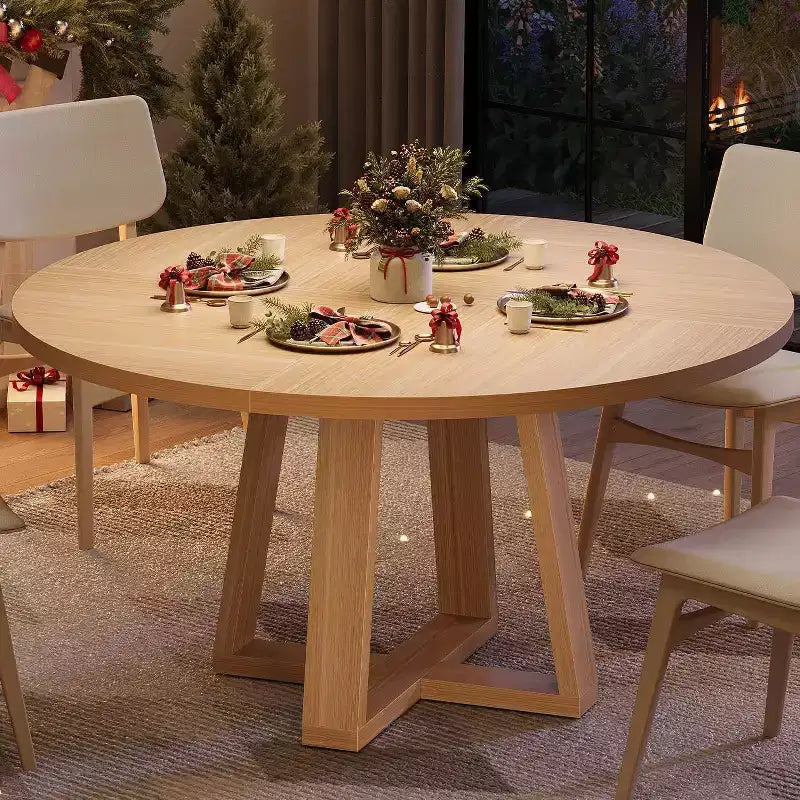 Tavolo da pranzo rotondo COZONY da 47 pollici per 4-6 persone, tavolo da cucina moderno con robusta base a forma di croce e piedini regolabili, tavolo nero per sala da pranzo