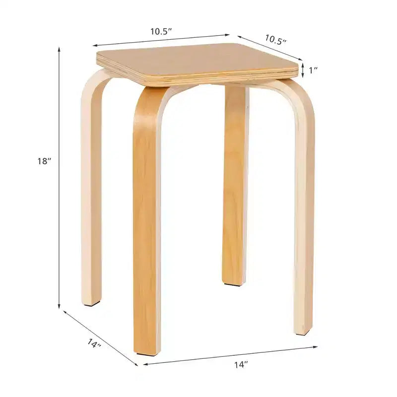 Sgabelli senza schienale quadrati Costway, set da 4, con angoli arrotondati e tappetini in feltro antiscivolo, in legno