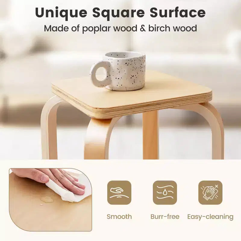 Sgabelli senza schienale quadrati Costway, set da 4, con angoli arrotondati e tappetini in feltro antiscivolo, in legno