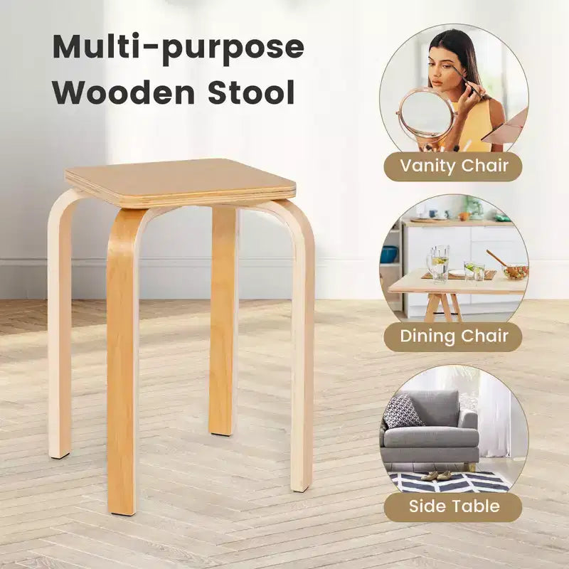 Sgabelli senza schienale quadrati Costway, set da 4, con angoli arrotondati e tappetini in feltro antiscivolo, in legno