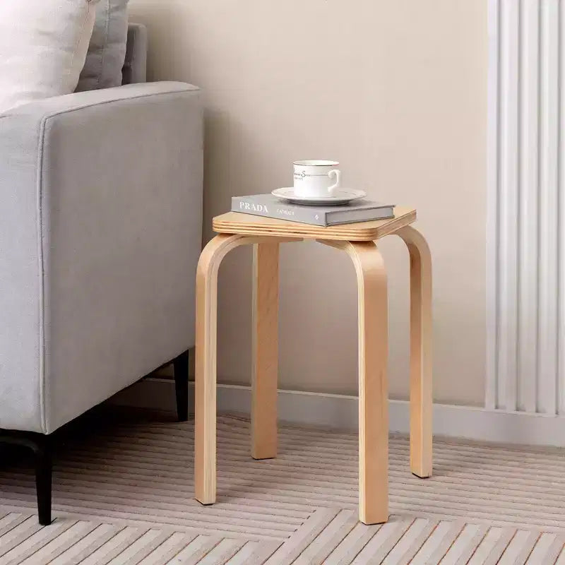 Sgabelli senza schienale quadrati Costway, set da 4, con angoli arrotondati e tappetini in feltro antiscivolo, in legno